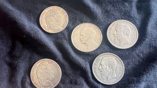 5 Monedas de Plata Francesas y Belga. Plata 900