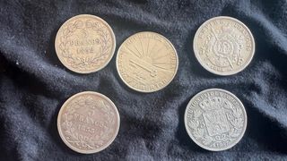 5 Monedas de Plata Francesas y Belga. Plata 900