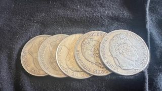 5 Monedas de Plata Francesas y Belga. Plata 900