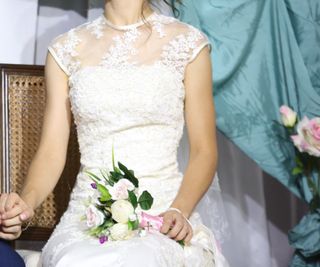 Vestido Novia Encaje Cola Talla S Corte A