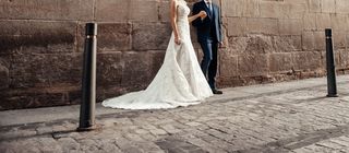 Vestido Novia Encaje Cola Talla S Corte A