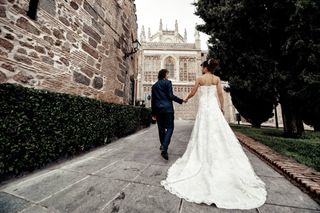 Vestido Novia Encaje Cola Talla S Corte A