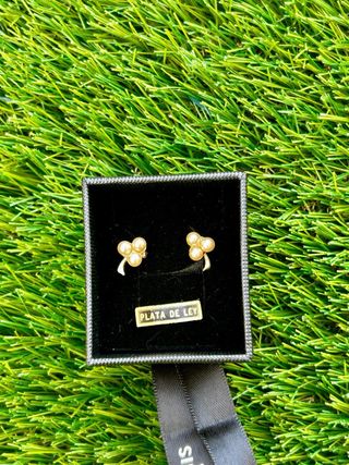 Pendientes Trébol Perlas Baño Oro en Plata ley.