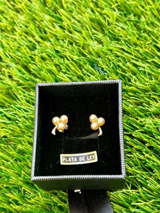 Pendientes Trébol Perlas Baño Oro en Plata ley.