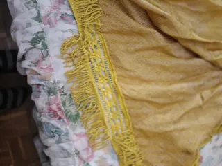 Colcha antigua dorada con bordados