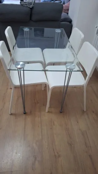 Juego de comedor cristal y metal