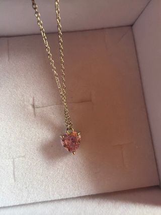 Collar corazón rosa dorado plata