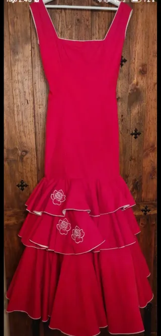 Vestido Flamenca Volantes Flores Blanco