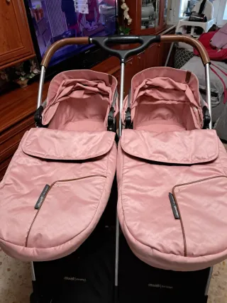 Silla de paseo doble rosa