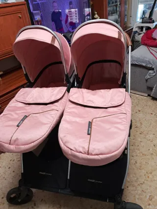 Silla de paseo doble rosa