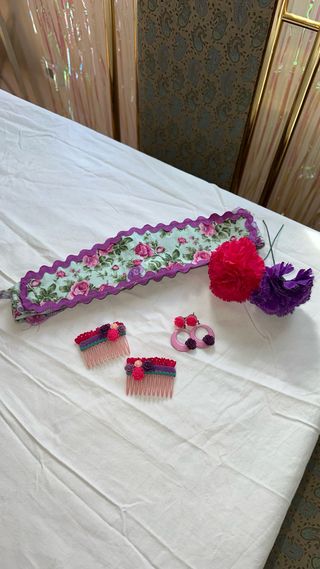 Traje Sevillanas Verde Agua y Morado