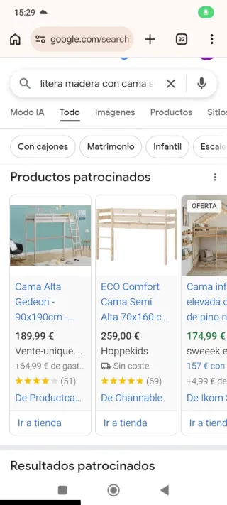 Litera de madera natural