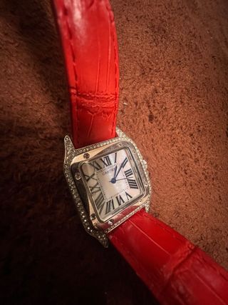 Reloj Cartier Santos Diamantes Correa Roja
