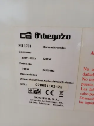 Microondas Orbegozo Blanco