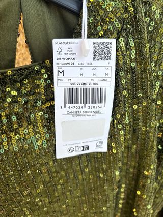 Camiseta Mango lentejuelas verde talla M