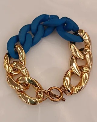 Pulsera eslabones azul y dorado