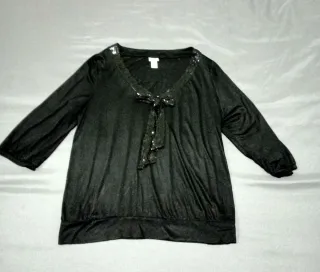 Blusa negra H&M con lazo lentejuelas