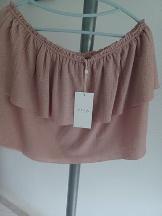 Top rosa palo con volantes