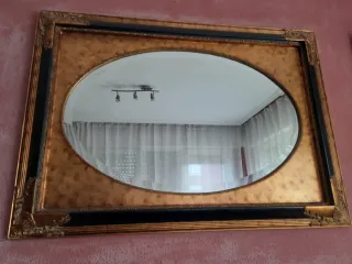 Espejo Vintage Madera y Cristal Dorado Negro