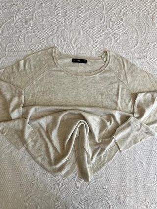 Jersey ZARA knit beige jaspeado cuello redondo
