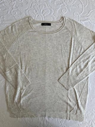 Jersey ZARA knit beige jaspeado cuello redondo