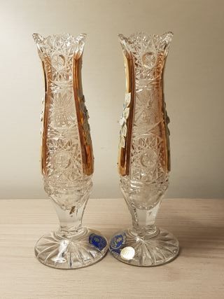 Coppia Vasi Cristallo Bohemia Decorati