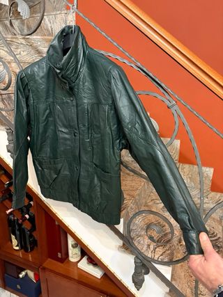 Giubbino Biker Vera Pelle Vintage Verde