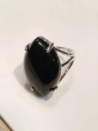 Anillo Onix Negro Ajustable Plata