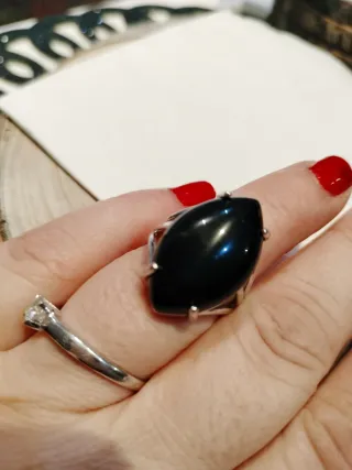 Anillo Onix Negro Ajustable Plata