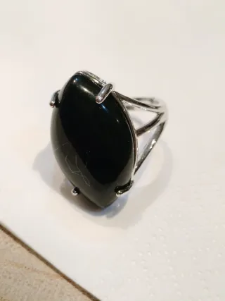 Anillo Onix Negro Ajustable Plata