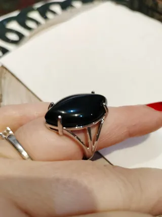 Anillo Onix Negro Ajustable Plata