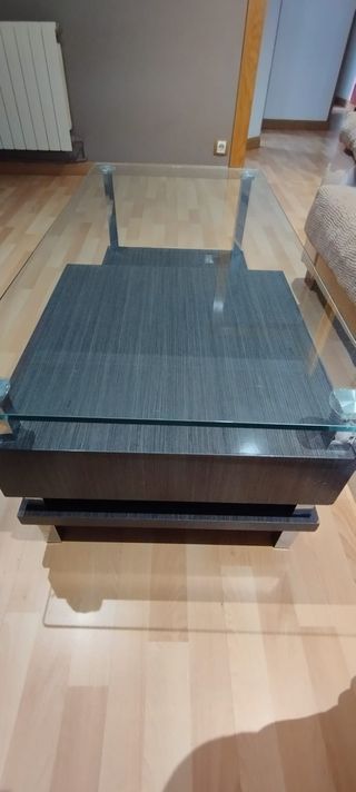 Mesa centro moderna cristal y cajón