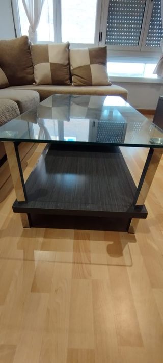 Mesa centro moderna cristal y cajón