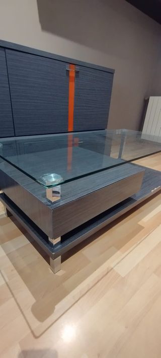 Mesa centro moderna cristal y cajón