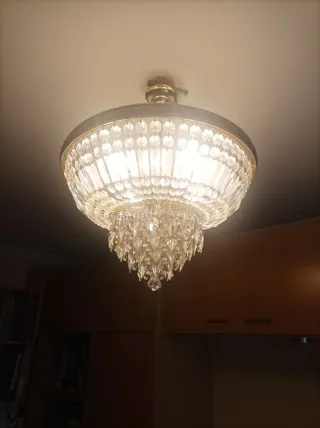 Lámpara de techo cristal roca dorada