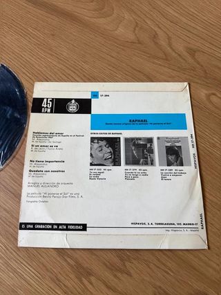 Disco vinilo 45RPM (18cm) Rafael Eurovision 67