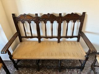 Conjunto Sillas y Banco Madera Maciza asiento enea