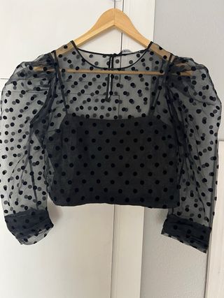 Top Zara Transparencias Lunares Talla M