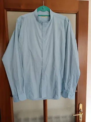 Camicia uomo azzurra collo alla coreana XL