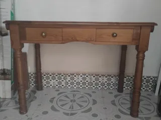 Mesa escritorio antigua madera 2 cajones