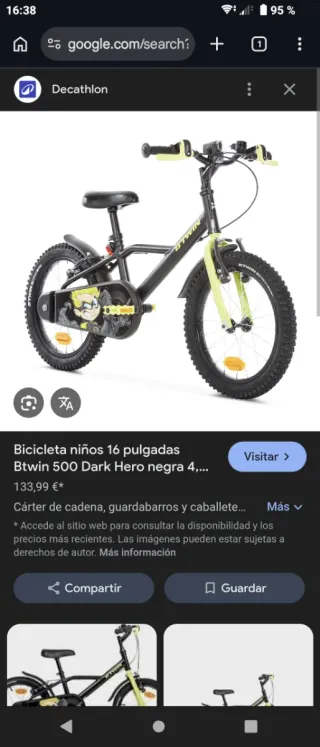 Bicicleta infantil Btwin negra y amarilla