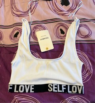 Top Pull&Bear blanco Self Love