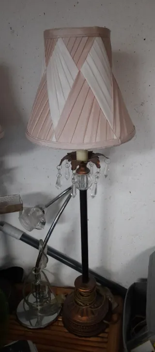 Lámpara vintage tela y cristal