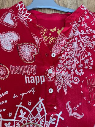 Blusa Desigual Estampada Roja Manga Larga Talla M