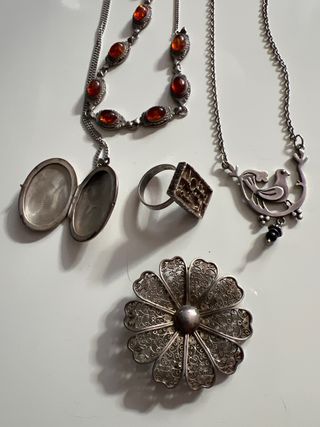 Lote bisutería plata y ámbar