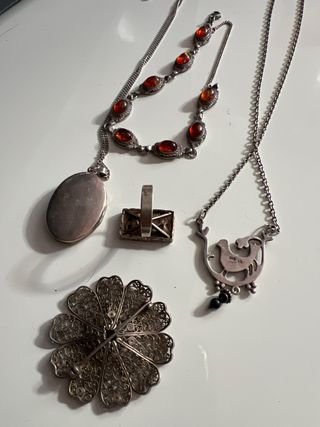 Lote bisutería plata y ámbar