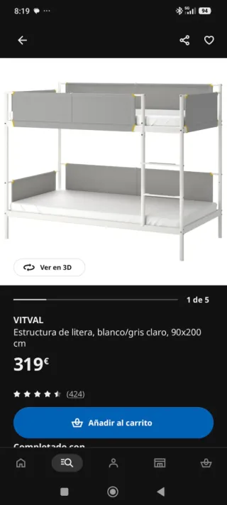 Litera IKEA Vitval + 2 colchones