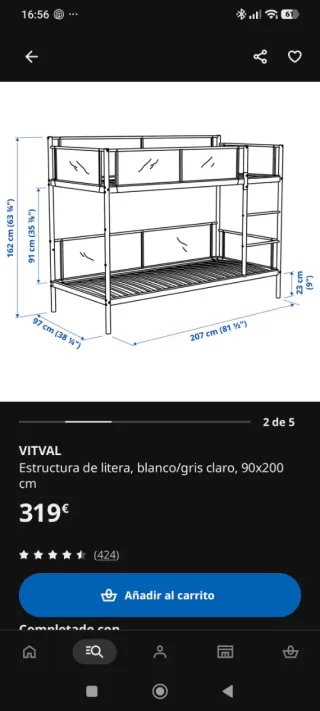 Litera IKEA Vitval + 2 colchones