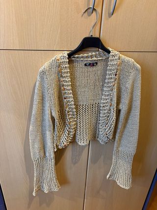 Cardigan donna beige con perline