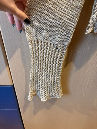 Cardigan donna beige con perline